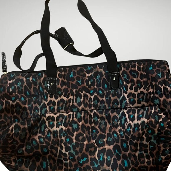 Coach Ocelot Jade Black Animal Print Travel Nylon Packable Weekender w/Pouch - Picture 4 of 4